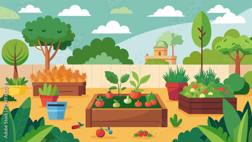 A backyard garden full of herbs and vegetables providing fresh produce without the need for packaging and transportation waste.