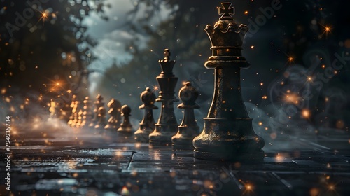 Mystical Chess King Leading Enchanted Procession in a Fantastical Dreamscape Night Generative ai