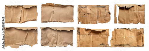 Assorted vintage torn cardboard pieces isolated