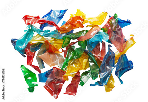 Assorted colorful plastic waste collection on transparent background