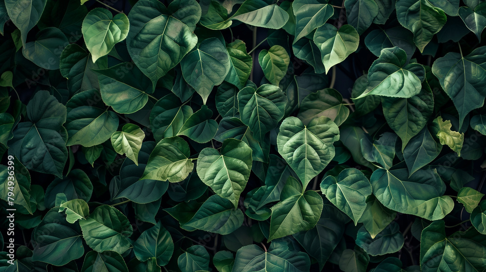 A lush green plant with leaves that are shaped like hearts. The leaves are green and appear to be healthy A lush green plant with leaves that are shaped like hearts. The leaves are green and appear to be healthy