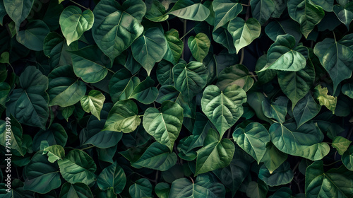A lush green plant with leaves that are shaped like hearts. The leaves are green and appear to be healthy