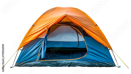 Orange camping tent with open door isolated on transparent background © David