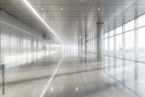 3D rendering of office background  modern business hall with light reflection on the floor  airport for background.