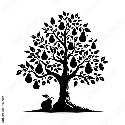 Pear Tree Vector Silhouette- Tranquil Beauty of Nature's In Illustration Form- Illustration Of Pear Tree- Vector Of Pear Tree.