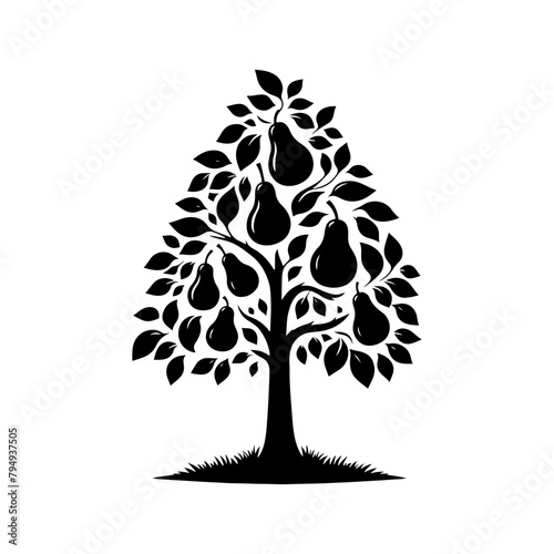 Pear Tree Vector Silhouette- Tranquil Beauty of Nature's In Illustration Form- Illustration Of Pear Tree- Vector Of Pear Tree.