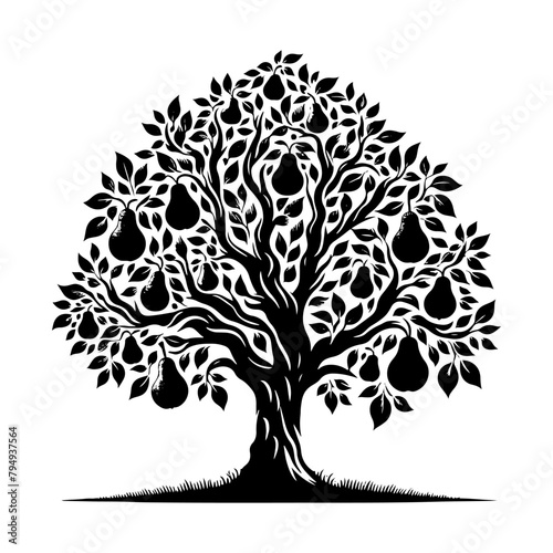 Pear Tree Vector Silhouette- Tranquil Beauty of Nature's In Illustration Form- Illustration Of Pear Tree- Vector Of Pear Tree.