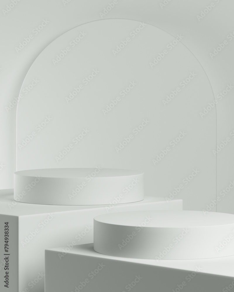 Fototapeta premium 3D minimal product background. 3D podium white background for cosmetic and product presentation. 3D rendering illustration.