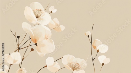 Pastel Botanical Drawing  Minimalist Style  Neutral Light Beige Canvas - Serene Visuals  Simplistic Elegance  Contemporary Art.