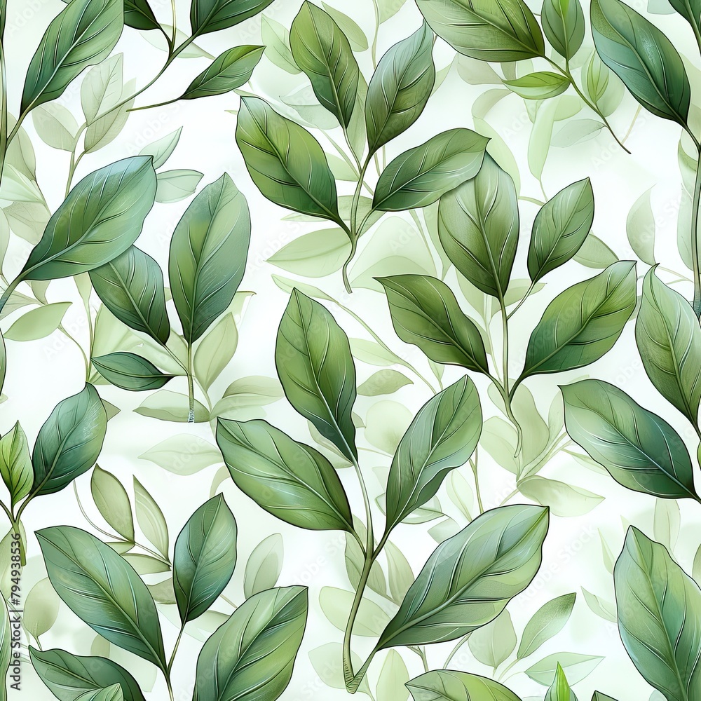 Seamless pattern of graceful olive leaves in light green tones on a white background Seamless pattern of graceful olive leaves in light green tones on a white background