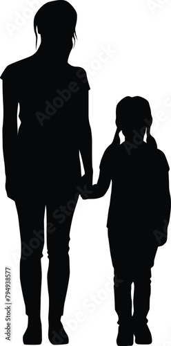 Silhouette of mother and daughter illustration