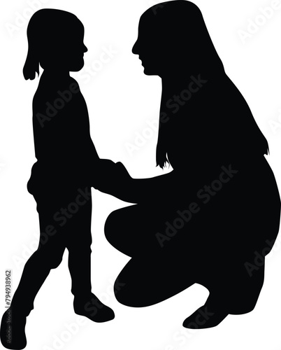 Silhouette of mother and daughter illustration