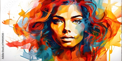 abstract portrait blending vector art crisp lines with soft watercolor gradients and photographic elements