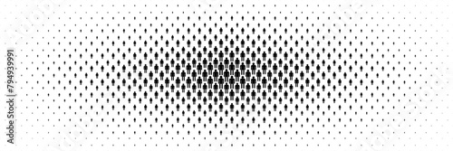 horizontal black halftone of man icon spreading from center on white for pattern and background.