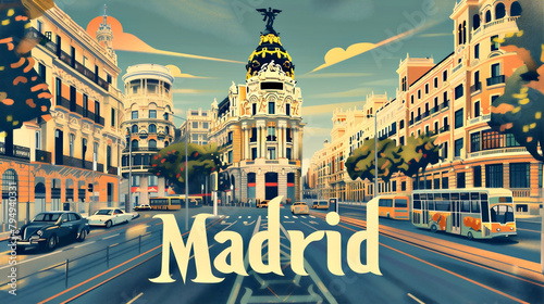 Madrid Cartel de viaje estilo vintage photo