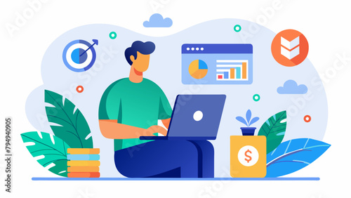 A person is shown using a fintech platform to track and manage their credit score emphasizing the importance of financial literacy and