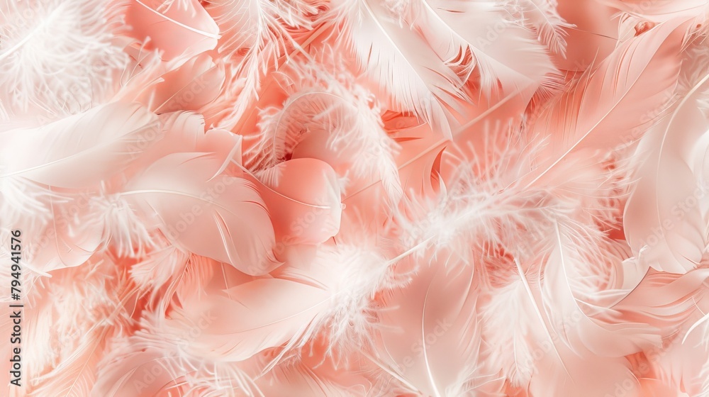 Coral White Vintage, Pastel Feather Pattern
