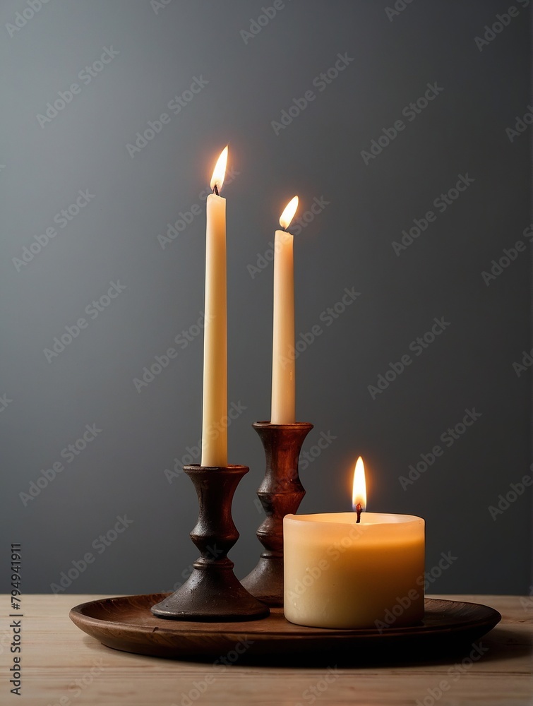 A beautifully burning thick, ornate candle. A beautifully burning thick, ornate candle.