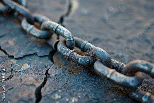 rusty chain on cracked dry land