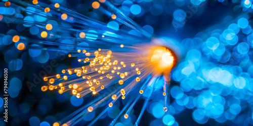 High-speed data transfer illustrated by glowing fiber optic cables, a tech concept
