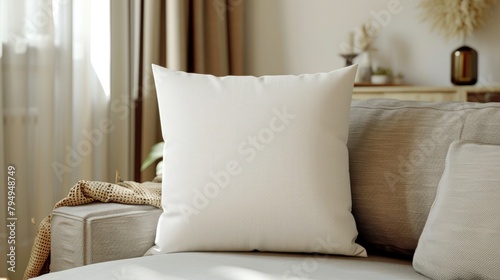 Aesthetic mockup of pillows on a chair and sofa in a modern minimalist interior.