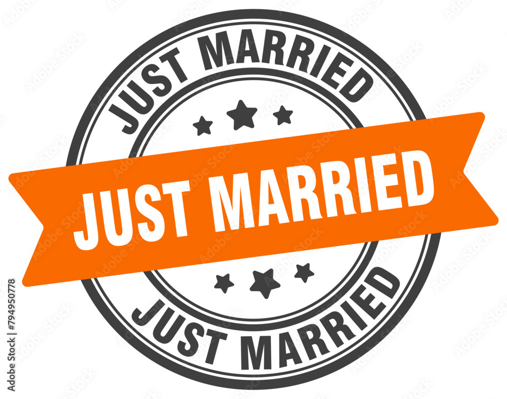 just married stamp. just married label on transparent background. round sign