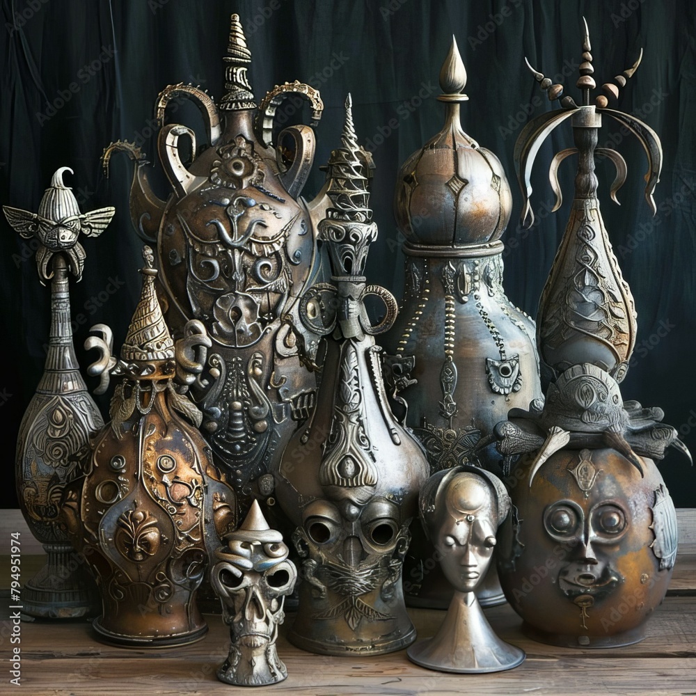 Fototapeta premium copper masks and vases
