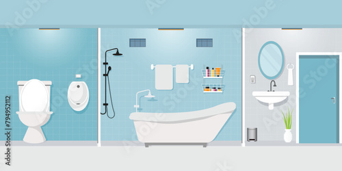 Modern bathroom interior with furniture.