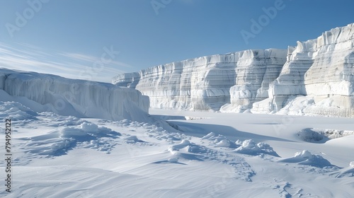 Expansive Arctic Wonderland Dunes of Pristine Snow Leading to Towering Ice Canyons photo
