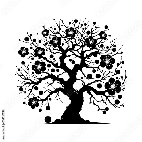 Plum Tree Vector Silhouette- Embodies the Serene Beauty of Nature's Fruitful Bounty- Plum Tree Illustration