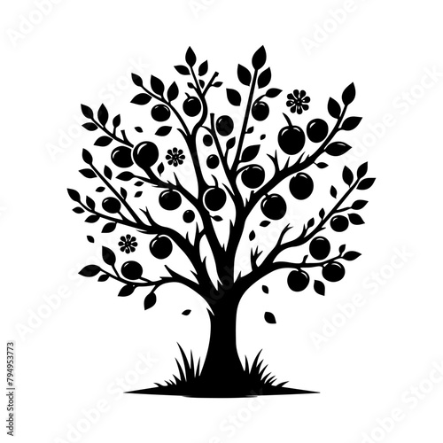 Plum Tree Vector Silhouette- Embodies the Serene Beauty of Nature's Fruitful Bounty- Plum Tree Illustration