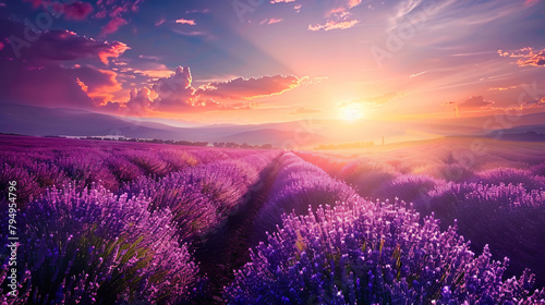 Lavender fields at sunset in Provence France