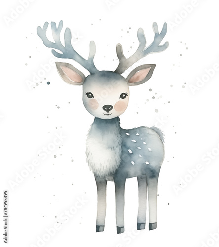 Watercolor christmas reindeer isolated on white background.