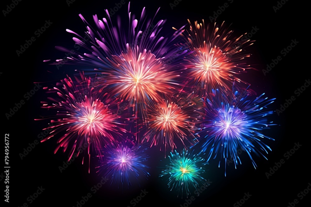 Dazzling Firework Gradient Explosions: Night Sky Illumination Spectacular
