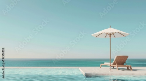 Summer holiday concept. Sunbed with umbrella on the beach, terrace, in the hotel. Advertising background. © Jools_art