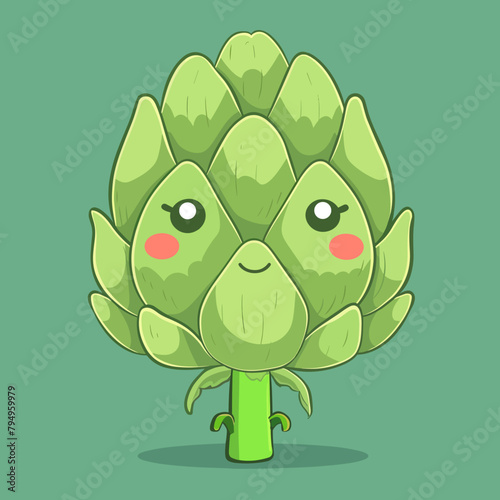 A cartoon Artichoke vegetable with a big smile on its face