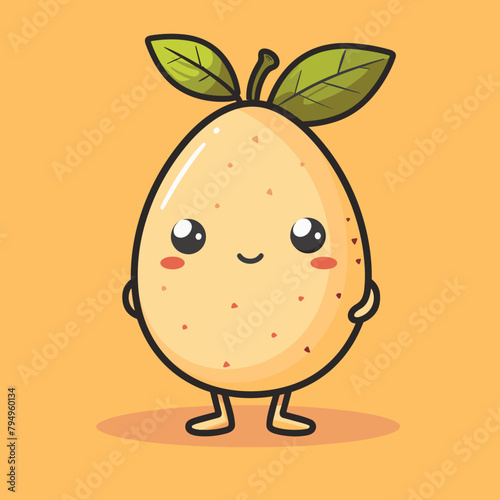 A cartoon fruit with a green leaf on top