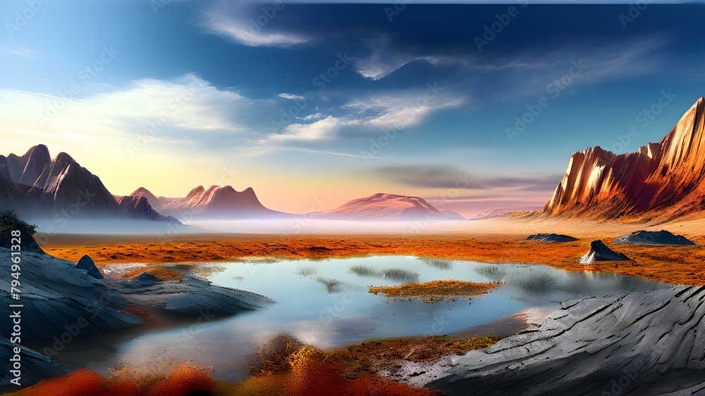 surreal landscape with digital brush strokes intertwining with watercolor