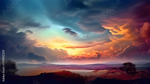 surreal landscape with digital brush strokes intertwining with watercolor