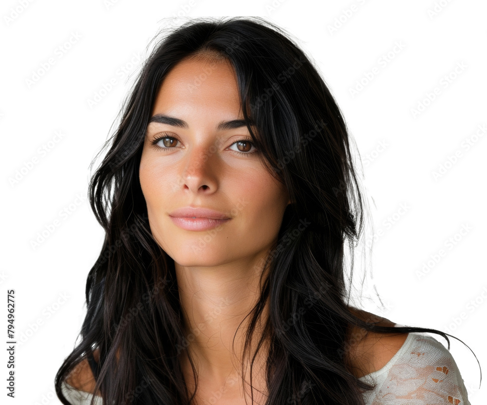 Natural portrait of a woman with black hair isolated on transparent background Natural portrait of a woman with black hair isolated on transparent background
