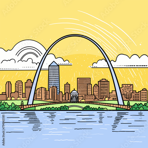 Gateway Arch. Gateway Arch hand-drawn comic illustration. Vector doodle style cartoon illustration