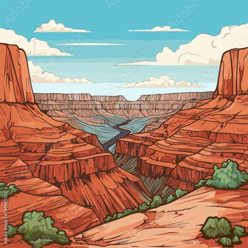 Grand Canyon. Grand Canyon hand-drawn comic illustration. Vector doodle style cartoon illustration