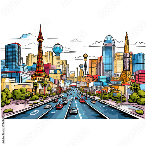 Las Vegas. Las Vegas hand-drawn comic illustration. Vector doodle style cartoon illustration