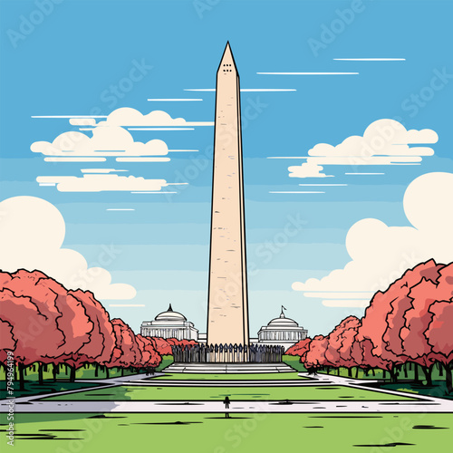 Washington Monument. Washington Monument hand-drawn comic illustration. Vector doodle style cartoon illustration