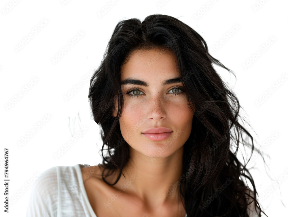 Natural portrait of a woman with black hair isolated on transparent background Natural portrait of a woman with black hair isolated on transparent background