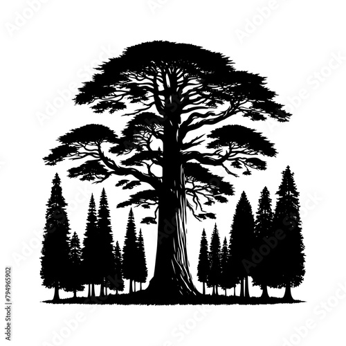 Crimson Giants: Professional Redwood Tree Vector Silhouette for Natural Landscape Designs.- Redwood Tree Illustration.