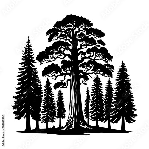 Crimson Giants: Professional Redwood Tree Vector Silhouette for Natural Landscape Designs.- Redwood Tree Illustration.