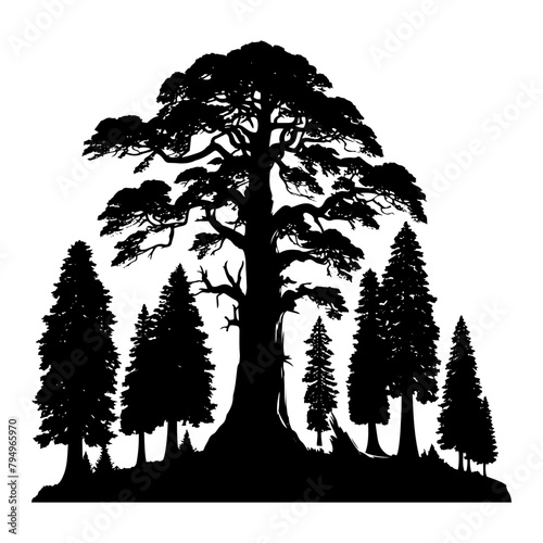 Crimson Giants: Professional Redwood Tree Vector Silhouette for Natural Landscape Designs.- Redwood Tree Illustration.