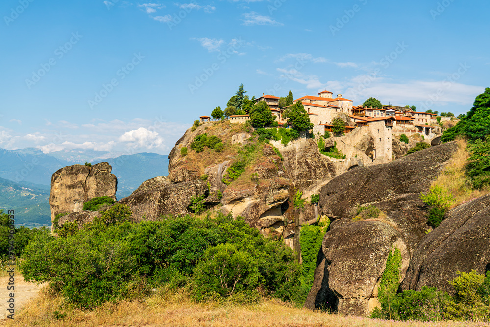 Meteora, Kalabaka, Greece. Monastery of Megala Meteora. Meteora - rocks, up to 600 meters high. There are 6 active Greek Orthodox monasteries listed on the UNESCO list