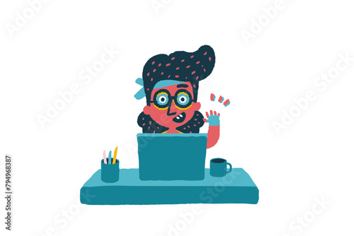 Woman office worker waving hello